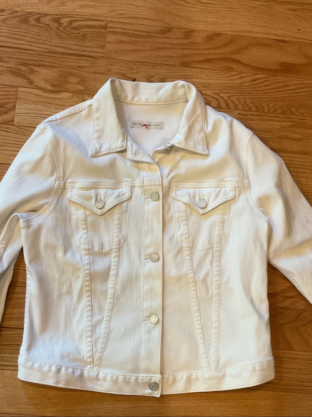 Joie White Lightweight Jean Jacket like new has dirt smudge back large NWOT - Picture 4 of 16